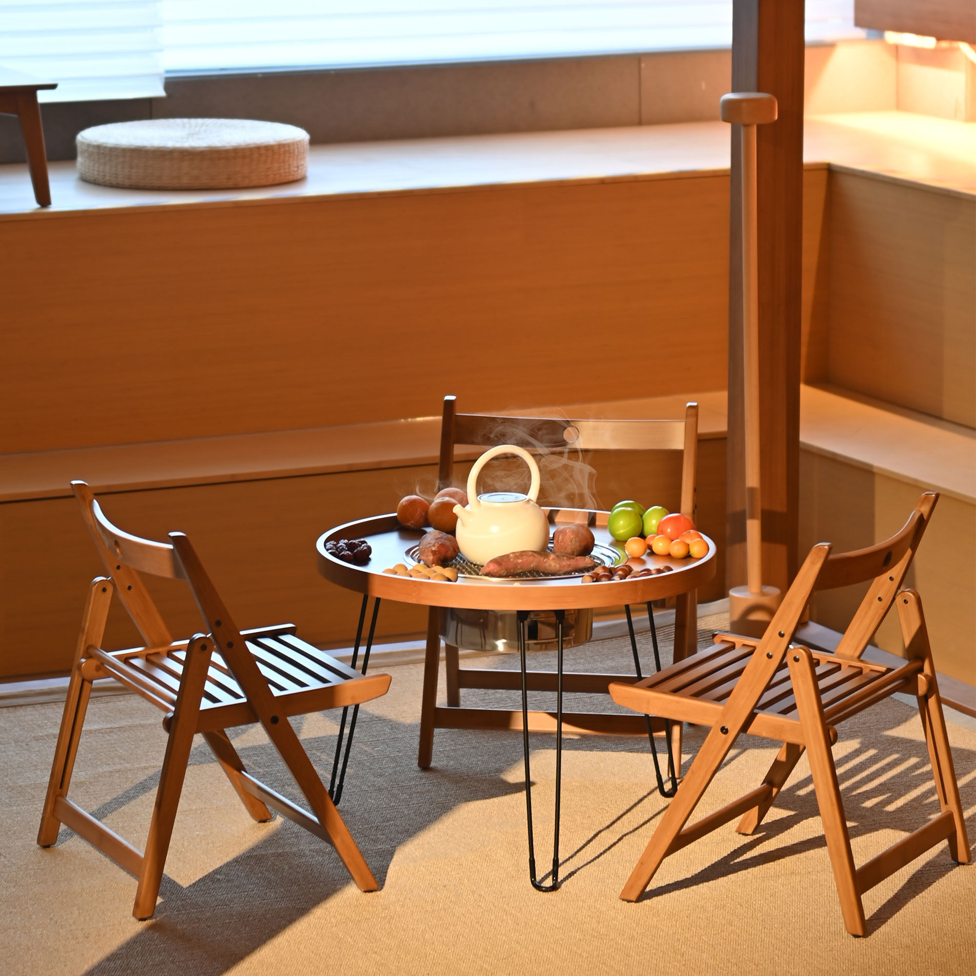 Xiang Fu Household Indoor Balcony Outdoor Barbecue Cooking Tea Iced Tea Table Complete folding baking fire stove charcoal stove walled stove tea table-Taobao