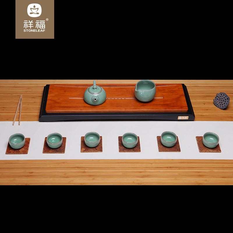 Auspicious fu tea sets elder brother of longquan celadon kung fu tea ice crack can raise the teapot teacup green hill