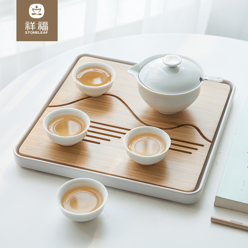 Auspicious blessing kung fu tea sets ceramic Japanese contracted saucer dish water bamboo sea dry tea family tea