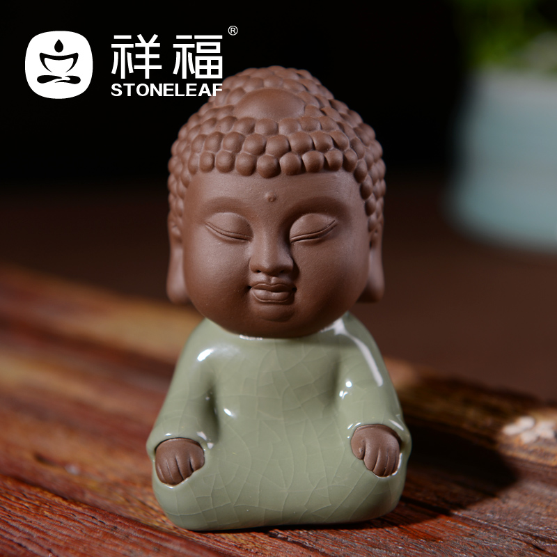 Auspicious fu tea pet elder brother up with celadon young monk tea tray was furnishing articles play boring on Buddha tea tea tea of pet accessories