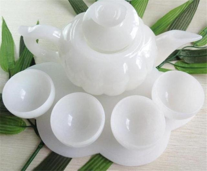 Afghanistan Natural White Jade Kongfu Tea Wine Furniture Group Suite Creative Home Decoration Jade Jade Pendulum Pieces Living-room Wine Cabinet