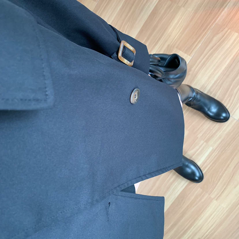 [林醒醒开心所小个子版秋冬拉风风衣外套气质黑抹茶卡其绿大衣]