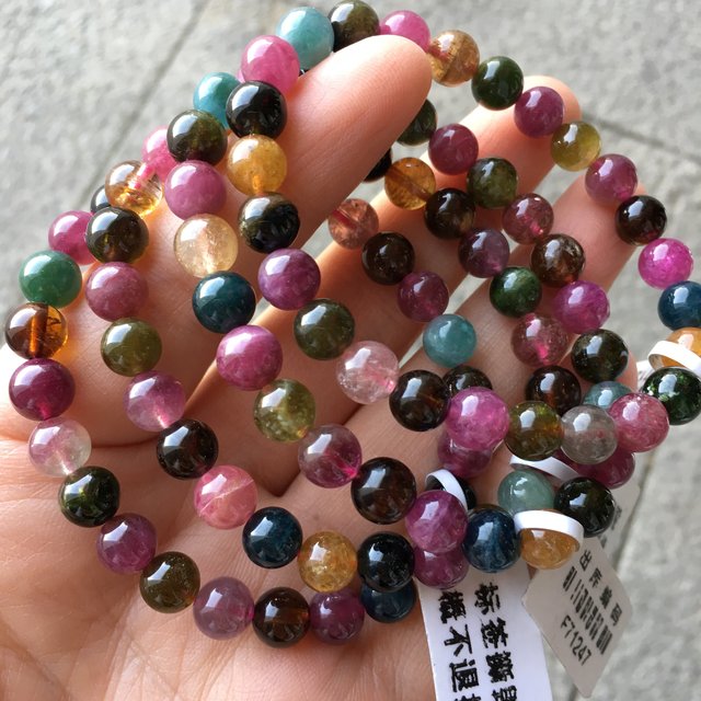 Brazilian Tourmaline Bracelet ຂອງແມ່ຍິງບໍລິສຸດທໍາມະຊາດແທ້ຈິງ Sapphire ສາຍແຂນສາຍແຂນຫຼາຍວົງວົງດຽວ Old Mine Rainbow Crystal Bracelet