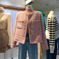 2021 new womens Korean version of loose small fragrant wind coat women autumn coarse button long sleeve round neck top