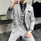 Мужской комплект, костюм, свадебное платье для отдыха, пиджак классического кроя в английском стиле, в корейском стиле