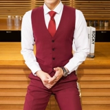 Мужской комплект, пиджак классического кроя для отдыха, бордовый костюм, свадебное платье, 3 предмета, облегающий крой