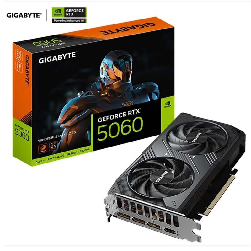 新品のGigabyte RTX 5060 Windmill Max 8GOCゲーミンググラフィックカード、フルサイズ（16倍）ゴールドフィンガースロット付き