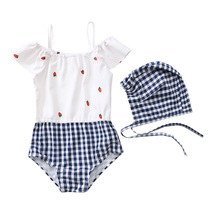 INS childrens swimsuit female girl conjoined cute white strawberry swimsuit Korean baby baby Princess swimsuit