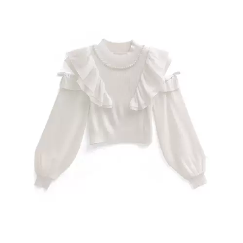 Sakura Sister Японский вязаный шифоновый топ с жемчужным вырезом и открытыми плечами, элегантный темпераментный эластичный тканый топ