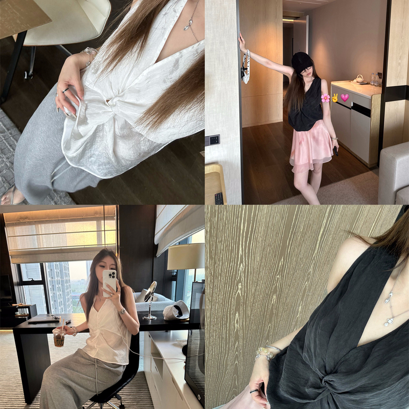 Chucchu Lyocell Knotted Tank Top, Feminine High-End Pleated Design, Summer Spicy Girl Niche Sleeveless Top Chucchu Lyocell Knotted Tank Top, Feminine High-End Pleated Design, Summer Spicy Girl Niche Sleeveless Top