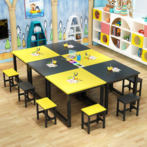 Primary school kindergarten color desks and chairs Training tables Tutoring classes Desks and chairs Combination art tables Painting long tables