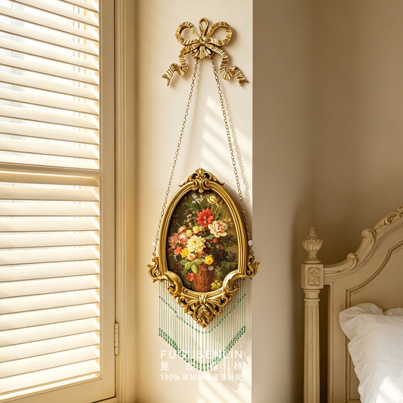 Vintage Handmade French-Style Light Luxury Palace Relief Picture Frame with Tassels, Shield-Shaped Wall Hanging, Homestay Decoration, European-Style Home Decor Photo Frame Vintage Handmade French-Style Light Luxury Palace Relief Picture Frame with Tassels, Shield-Shaped Wall Hanging, Homestay Decoration, European-Style Home Decor Photo Frame