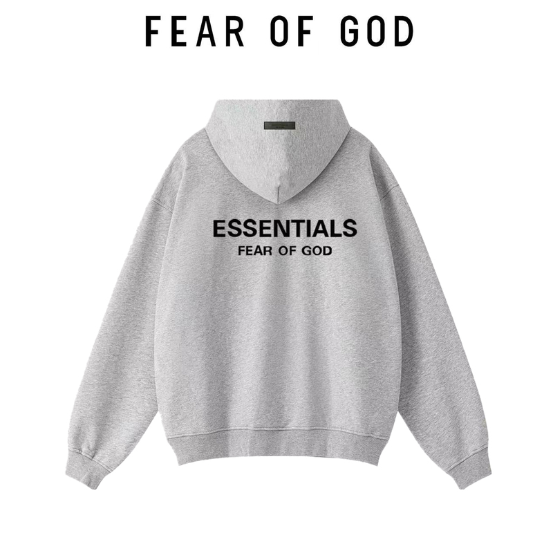 Essentials Heavy-Duty Embossed Letter Hooded Unisex Pure Cotton Loose American High Street Fog Jacket Trendy