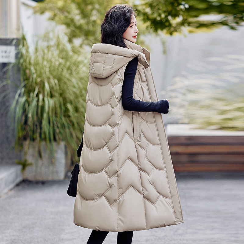 Detachable Hood Vest for Women, Autumn and Winter Long Style, New High-End Women's Vest, down Cotton Vest Jacket
