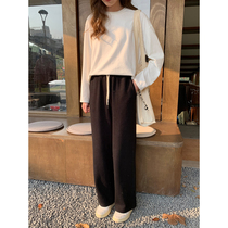 5siss 2022 Winter new high waist straight cylinder Conspicothin Tight Waist Knit Guard Pants Women Casual Loose Movement