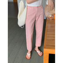 5siss light pink high waist jeans female summer new small small man appears thin casual nine trousers tide