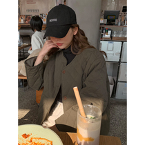 5siss Retro Rhombus cotton clothes woman winter 2022 new little sub casual 100 lap loose cotton coat without collar jacket