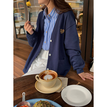 5siss loose and lazy style V-neck cardigan jacket womens 2022 spring and autumn new academic cotton long-sleeved top