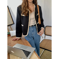 5siss Korean version gentle and small fragrant wind short style jacket female spring hit color temperament design small crowdblouse small