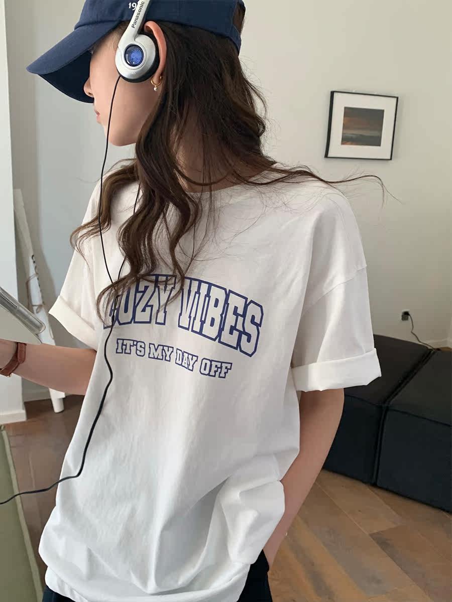 5siss loose cotton short-sleeved T-shirt women's summer new Korean version of the casual alphabet round neck t-shirt inner top