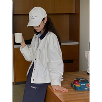 5siss retro loose white denim jacket womens 2022 spring and autumn new design contrast color jacket top trend