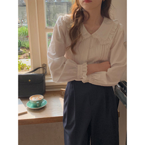 5siss retro small crowdsourced lace French style doll collar shirt female spring temperament 100 lap long sleeve flower lining