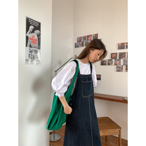 5siss 2021 denim strap skirt female summer new Korean loose slim long suspender
