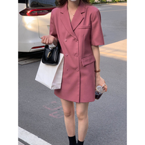 5siss straight tube skinny suit dress in the summer of 2022 new temperament double - row V - collar dress
