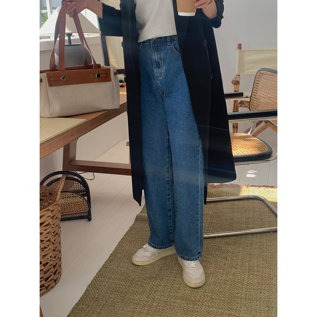 5siss commuter all-match fashion high waist straight pants 2022 winter new loose and thin fleece jeans