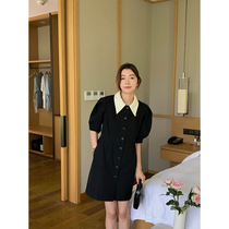 5siss Hepburn wind little black skirt little French retro bubble sleeve coloured doll collar dress short