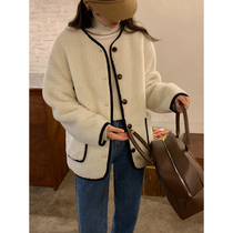 5siss temperament small fragrant wind lamb wool short coat thick solid 100 lapped small warm outer lap jacket 2021 winter