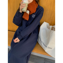 5siss ROUND COLLAR PRINTED PLUS SUEDE SWEATSHIRT DRESS WOMAN 2022 Winter new loose straight cylinder Slim One-piece Dress