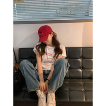 5siss Fun print shoulder T shirt short summer Han edition relaxed loose babes pure cotton tops