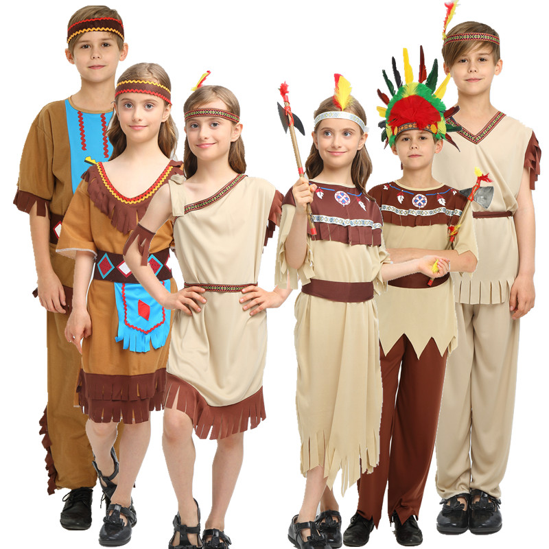 Halloween Children's Men's Men's Men's Men's Performance Out of the Hunter Indian Aboriginal Performance Costume Original Man African Costume