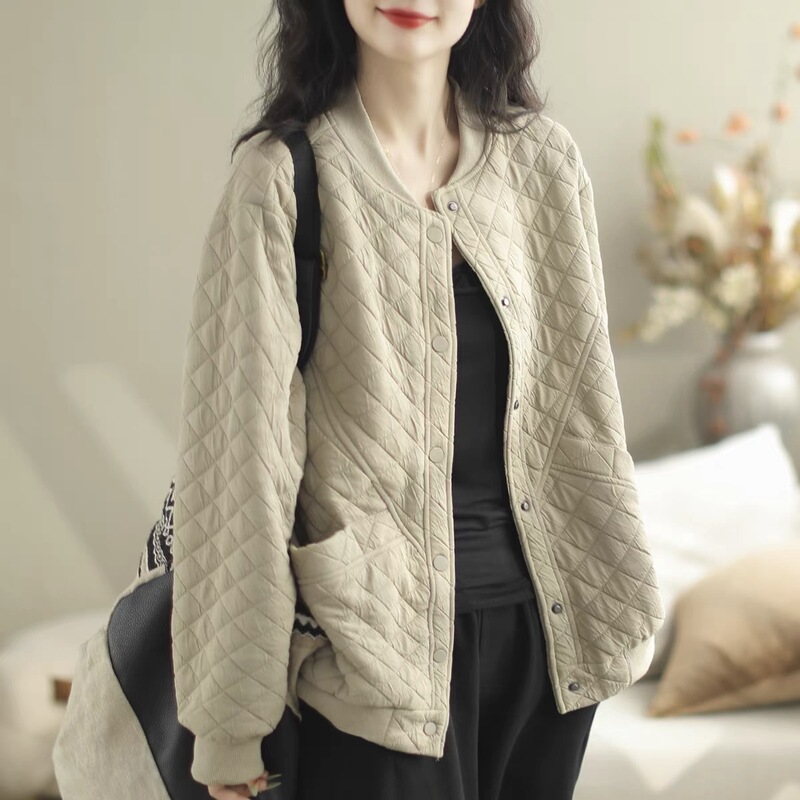 Retro Quilted Baseball Jacket Short Jacket for Women 2024 Winter Fashion Loose Casual Versatile Lightweight Cotton Jacket Top
