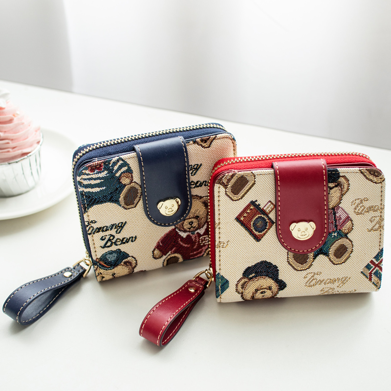 Bear Short Wallet for Women, Cute Wallet, Winnie the Pooh Multi-Card Slot Card Holder, Canvas Foldable Women's Small Wallet Bear Short Wallet for Women, Cute Wallet, Winnie the Pooh Multi-Card Slot Card Holder, Canvas Foldable Women's Small Wallet