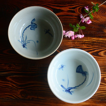 Jingdezhen blue and white porcelain household soup bowl hand-painted Lotus Lotus Lotus rhyme thick ceramic bowl ramen bowl tableware