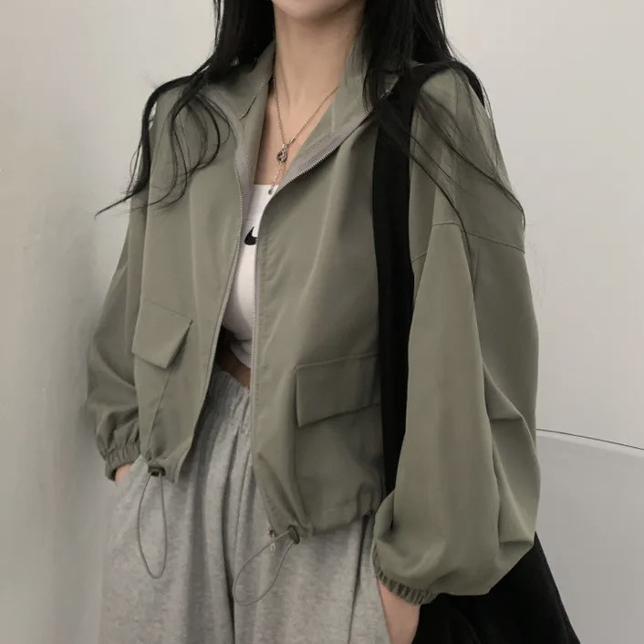 Thin Workwear Drawstring Baseball Jacket Short Coat for Women with a High-End Fashion Design Thin Workwear Drawstring Baseball Jacket Short Coat for Women with a High-End Fashion Design