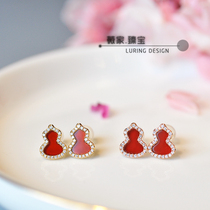 Bao gourd QL design Natural Red chalcedony 18K gold rose gold group inlaid with diamond small earrings