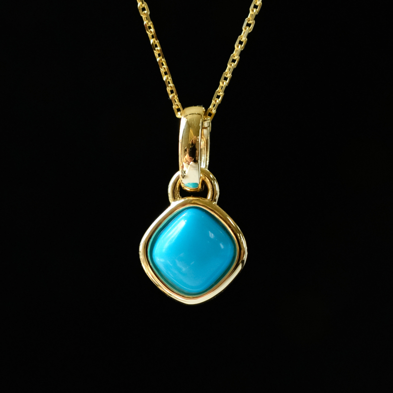 "Wei Jia" Small Cubes of Tiliu/Sleeping Beauty Pine Exquisite High-Quality Turquoise 18K Gold Open Pendant "Wei Jia" Small Cubes of Tiliu/Sleeping Beauty Pine Exquisite High-Quality Turquoise 18K Gold Open Pendant