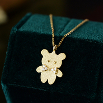 Wei Jia Diamond Bear 18K gold bow tie Diamond sandblasting cute bear pendant necklace