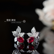 Weis fire dance pigeon blood natural Ruby a total of 1 125 karat 18K white gold with diamonds earrings