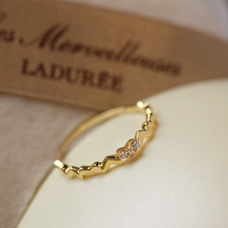 "Weijia" Heart Sea Japan Design Natural Diamond 18K Gold Heart Love Ring End Ring