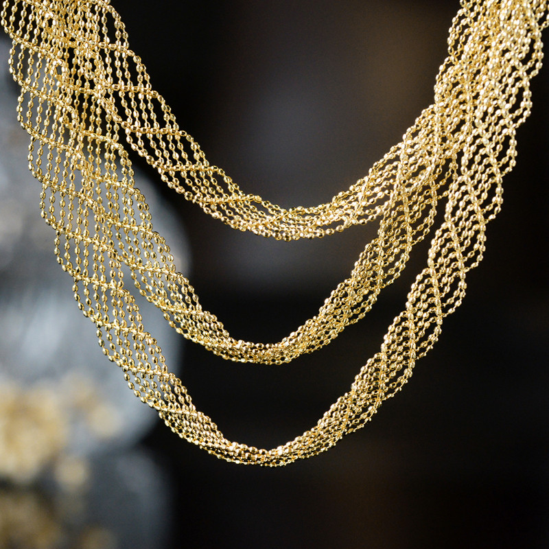 Heavy Engineering Woven Japan Manufactured Products 18K Gold Pure Gold Fine Diagonal Lace Hollowed-out Gold Wide Hand-made Necklace