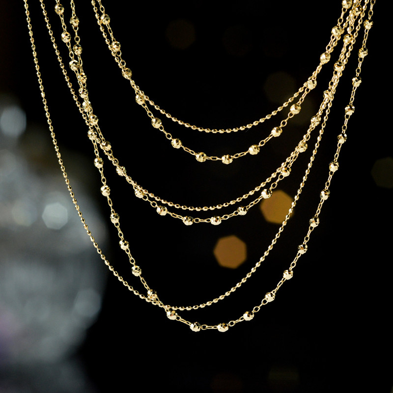 Small ball double layer chain Japanese finished product 18K gold fashion fine cut small ball round bead chain double necklace