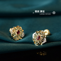 Wei Jia floating high-quality pigeon blood red Natural Ruby 40-47 points 18K gold inlaid diamond earrings