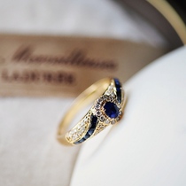  Wei Jiasmall luxury~Japanese design natural sapphire group set with diamonds thick 18K gold ring