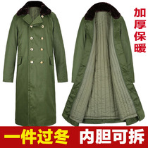 Old military green cotton coat for men detachable thickened long winter cold-proof cotton-padded jacket cold storage cotton coat old-fashioned yellow coat