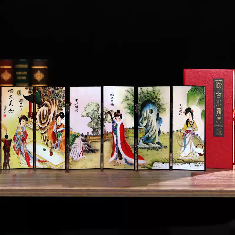 金陵十二釵漆器屏風木製擺件紅樓夢主題中式裝飾禮品
