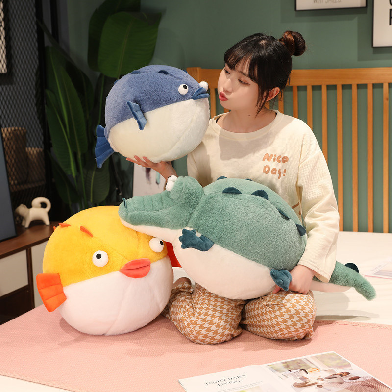 Pufferfish Plush Ball Funny Ugly-Cute Stuffed Toy Sleeping Pillow Crocodile Doll Quirky Figurine Birthday Gift